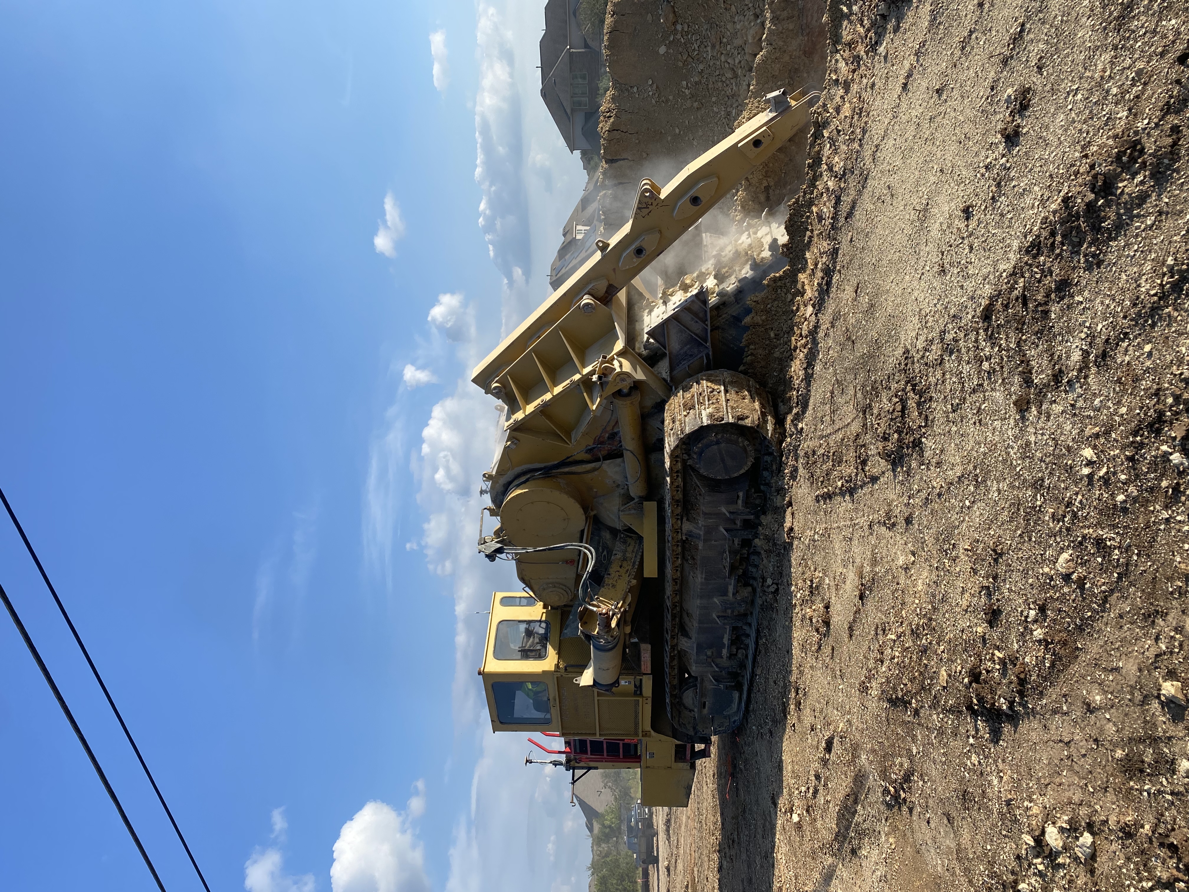 The team is using several different trenching machines to cut into thick limestone rock during excavation of the future US 290 mainlanes and frontage roads west of the “Y” interchange. November 2021